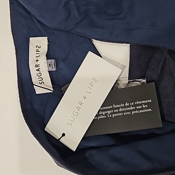 Sugar Lips mini wrap Dress Navy Blue Suede fabric Size M V-Neck NWT - Picture 5 of 14